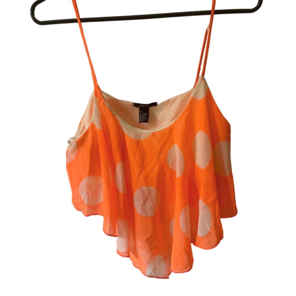 Forever 21 Spaghetti Strap Flowing Crop Top in Orange with White Polkadots
